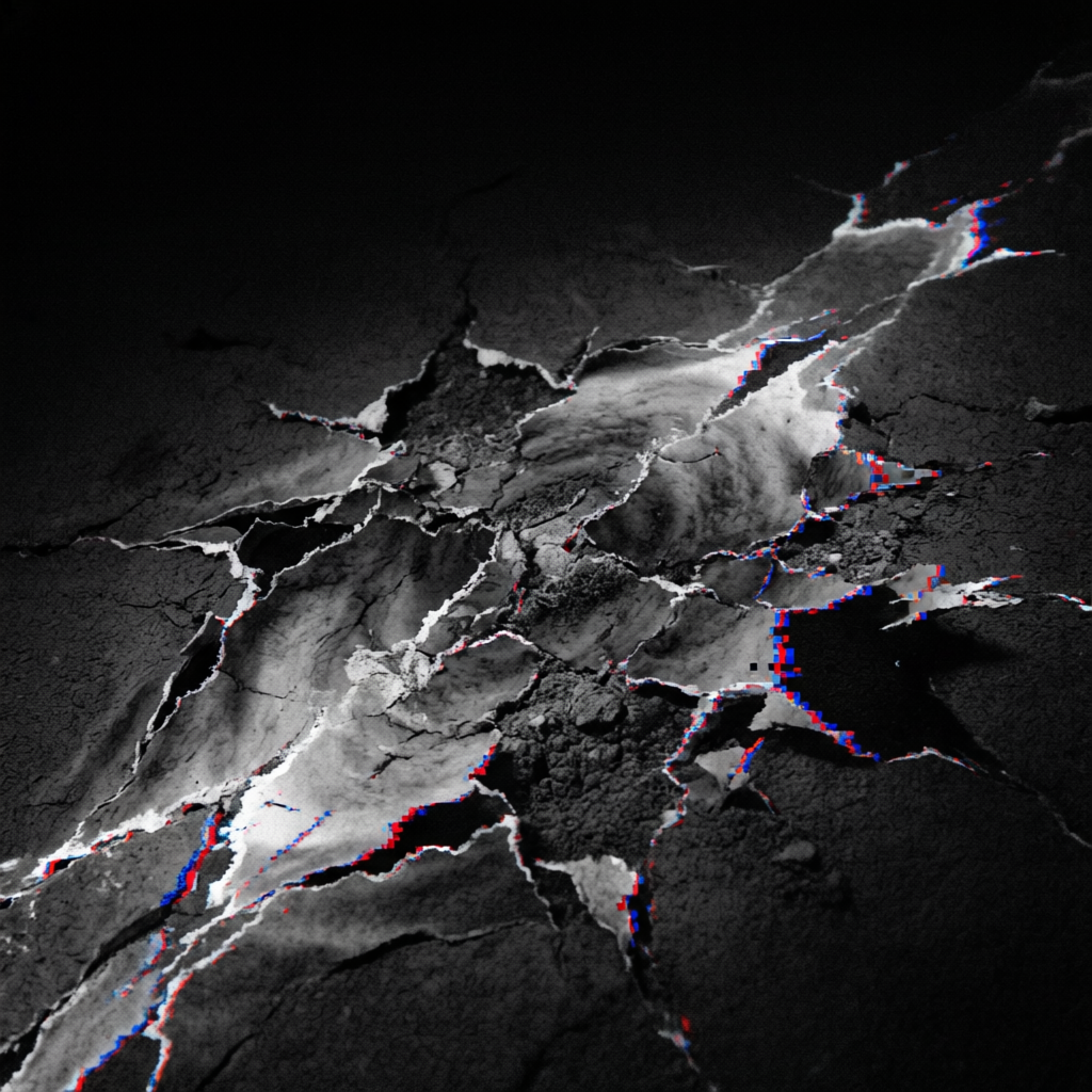 Threshold Residue, a solo still image artwork by Astral Dream Machine. The layout is presented as a single full-frame image.