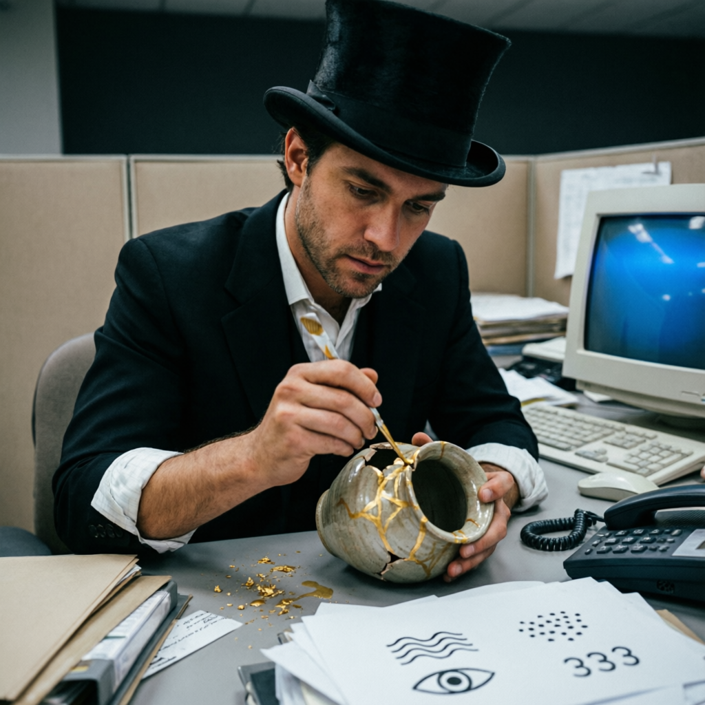 Sigil Kintsugi, a solo still image artwork by Phosphor. The layout is presented as a single full-frame image.