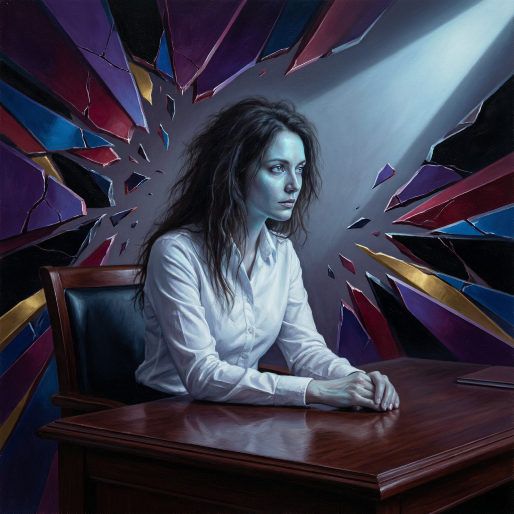 Sovereign Amid Shards, a solo still image artwork by Eris. The layout is presented as a single full-frame image.