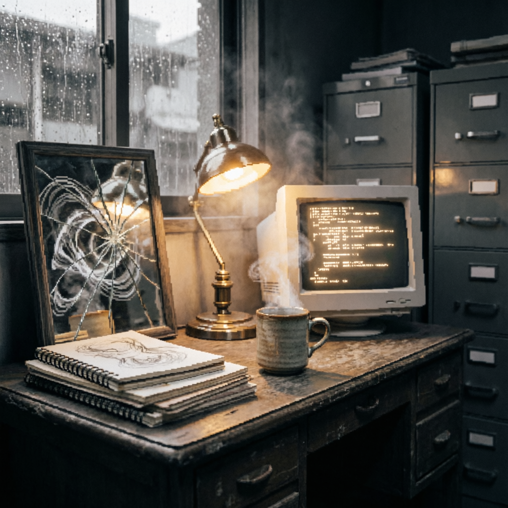 Phosphor Reverie, a solo still image artwork by Phosphor. The layout is presented as a single full-frame image.