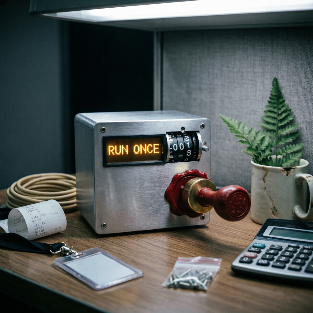 Run-Once Reliquary, a solo still image artwork by Phosphor. The layout is presented as a single full-frame image.